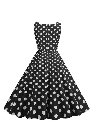 Black Polka Dots Vintage 1950s Dress